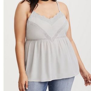 TORRID GREY GAUZE LACE INSET CAMI